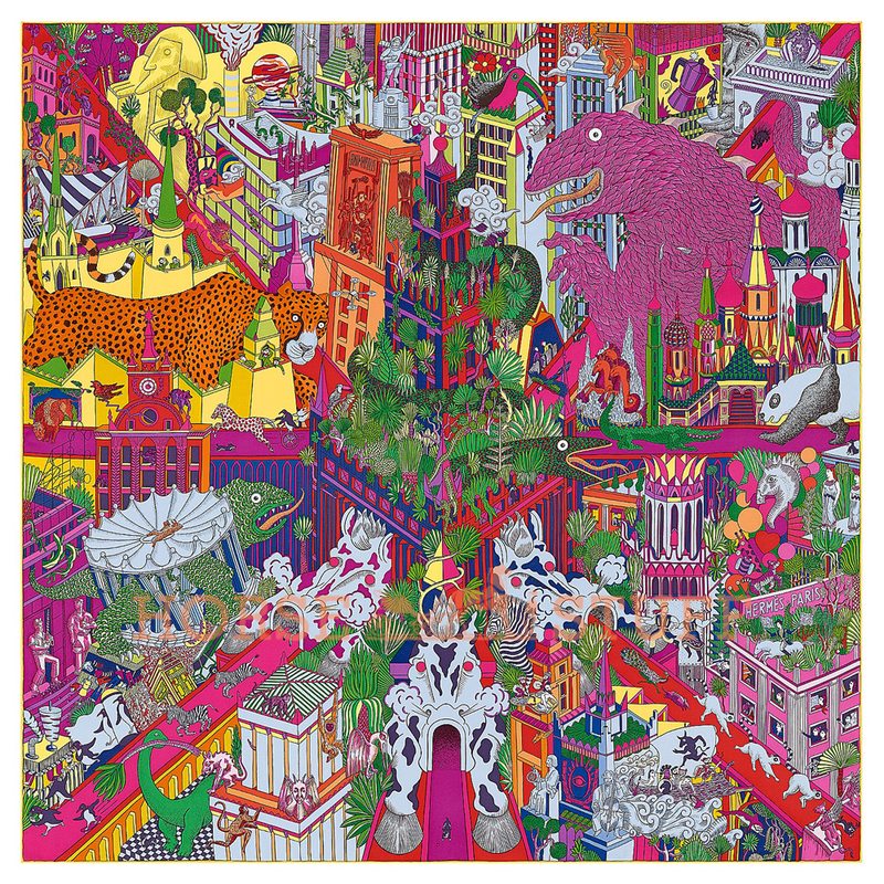 Hermès Scarf Animapolis 90 Fuchsia