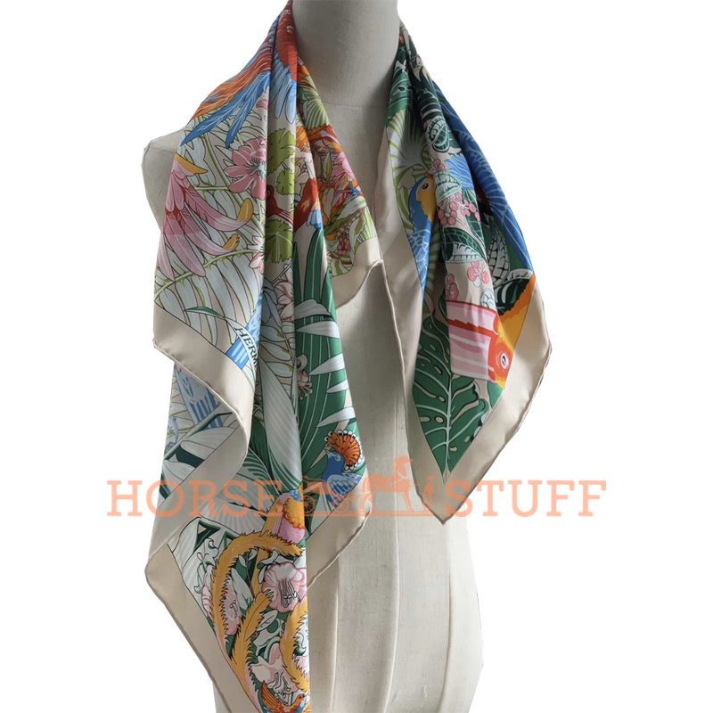 Hermès Scarf Carnaval des Oiseaux 90 Beige