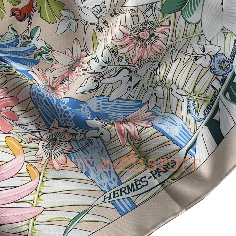 Hermès Scarf Carnaval des Oiseaux 90 Beige