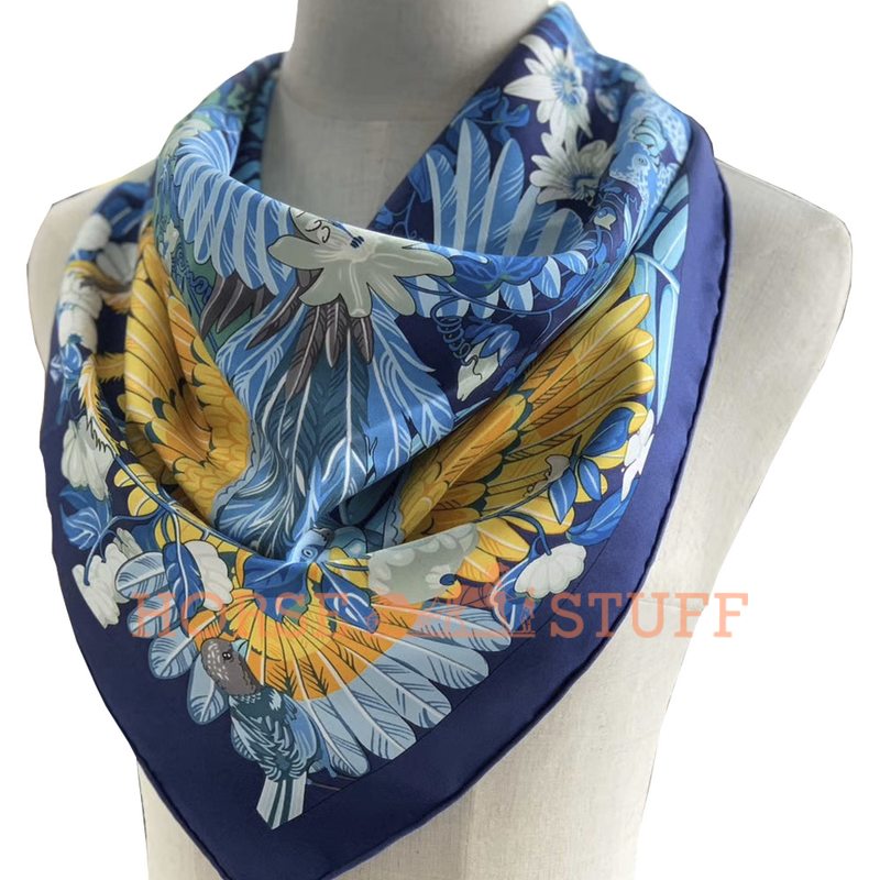 Hermès Scarf Carnaval des Oiseaux 90 Blue