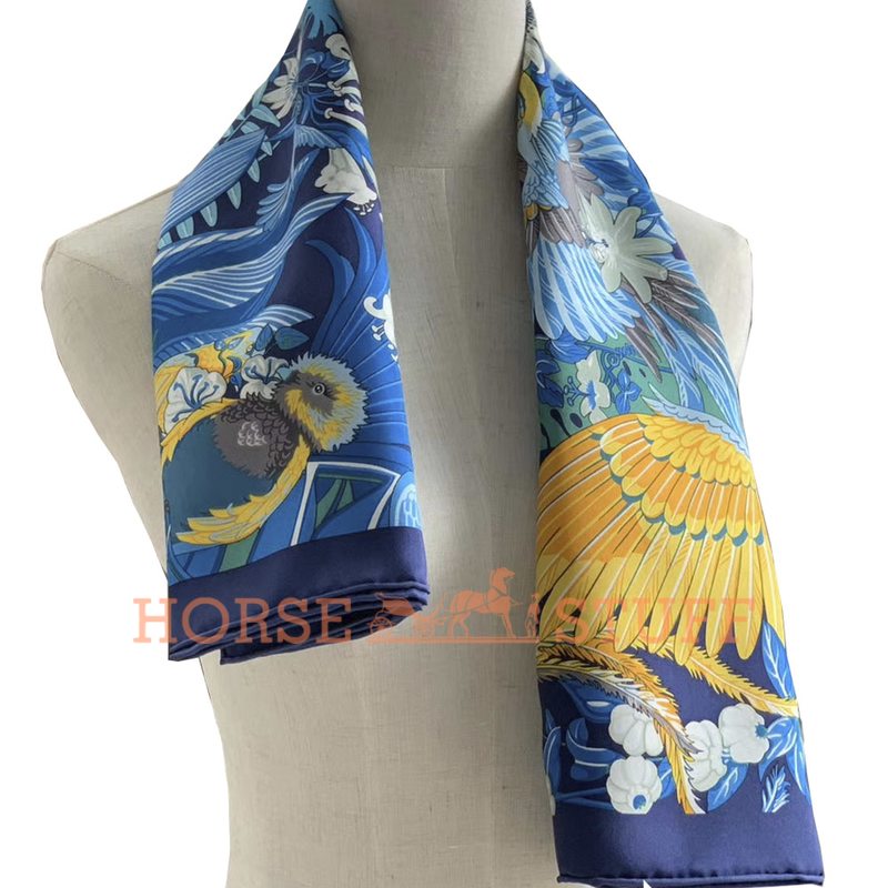 Hermès Scarf Carnaval des Oiseaux 90 Blue