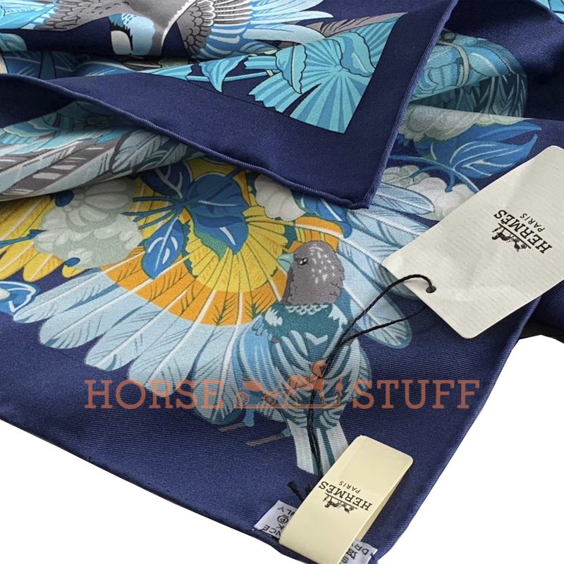 Hermès Scarf Carnaval des Oiseaux 90 Blue