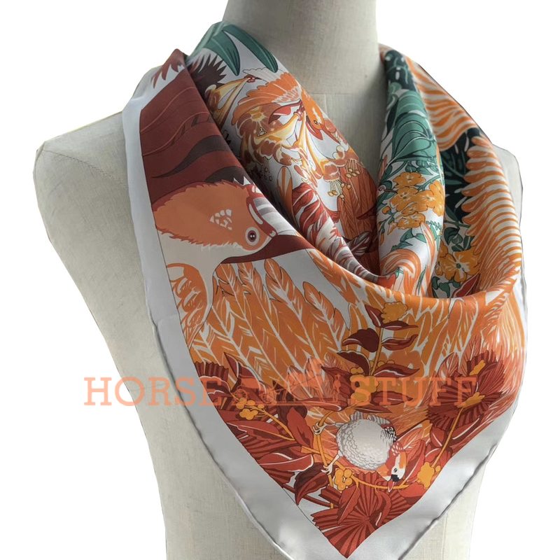 Hermès Scarf Carnaval des Oiseaux 90 Grey