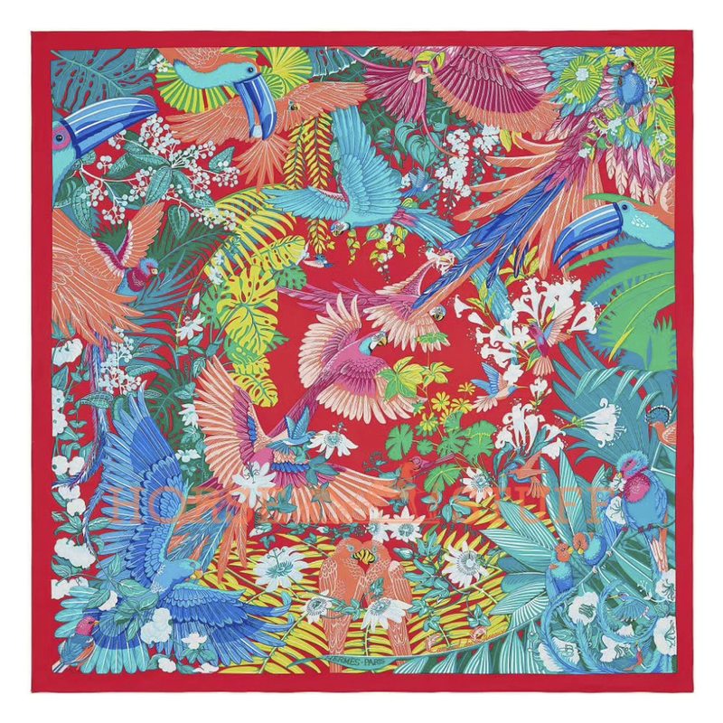 Hermès Scarf Carnaval des Oiseaux 90 Red