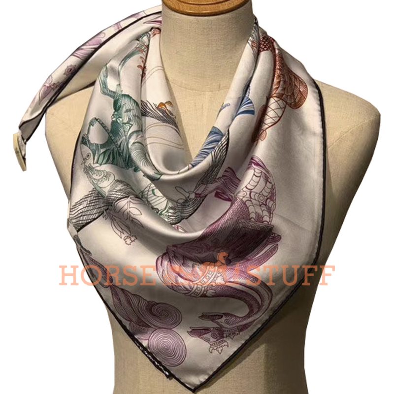 Hermès Double Face Scarf Della Cavalleria Favolosa 90 White / Marine