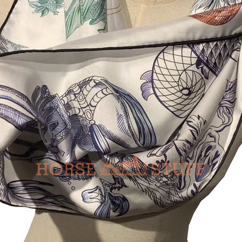 Hermès Double Face Scarf Della Cavalleria Favolosa 90 White / Marine