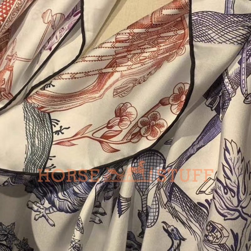 Hermès Double Face Scarf Della Cavalleria Favolosa 90 White / Marine