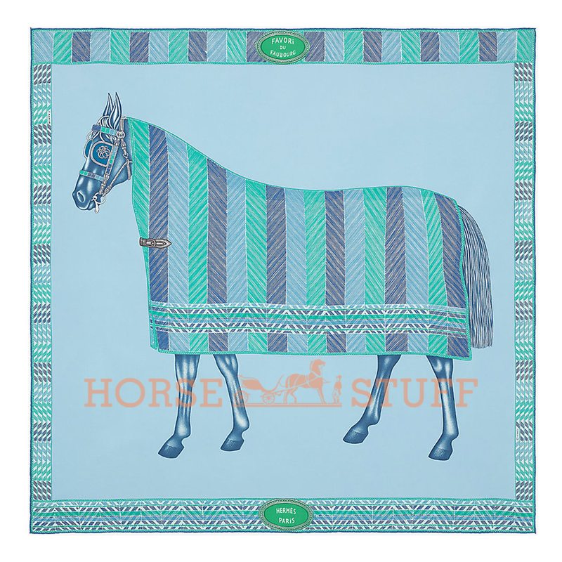 Hermès Scarf Favori du Faubourg 90 Light Blue