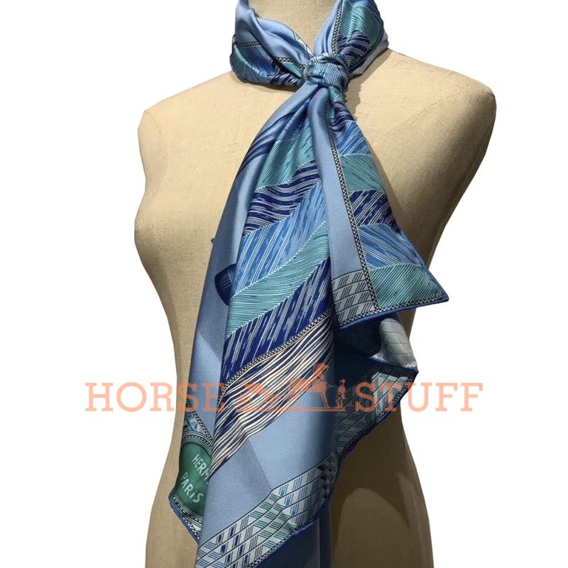 Hermès Scarf Favori du Faubourg 90 Light Blue