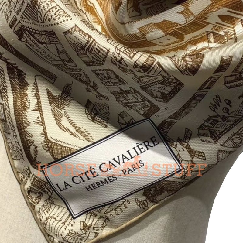 Hermès Scarf La Cite Cavaliere 90 Brown