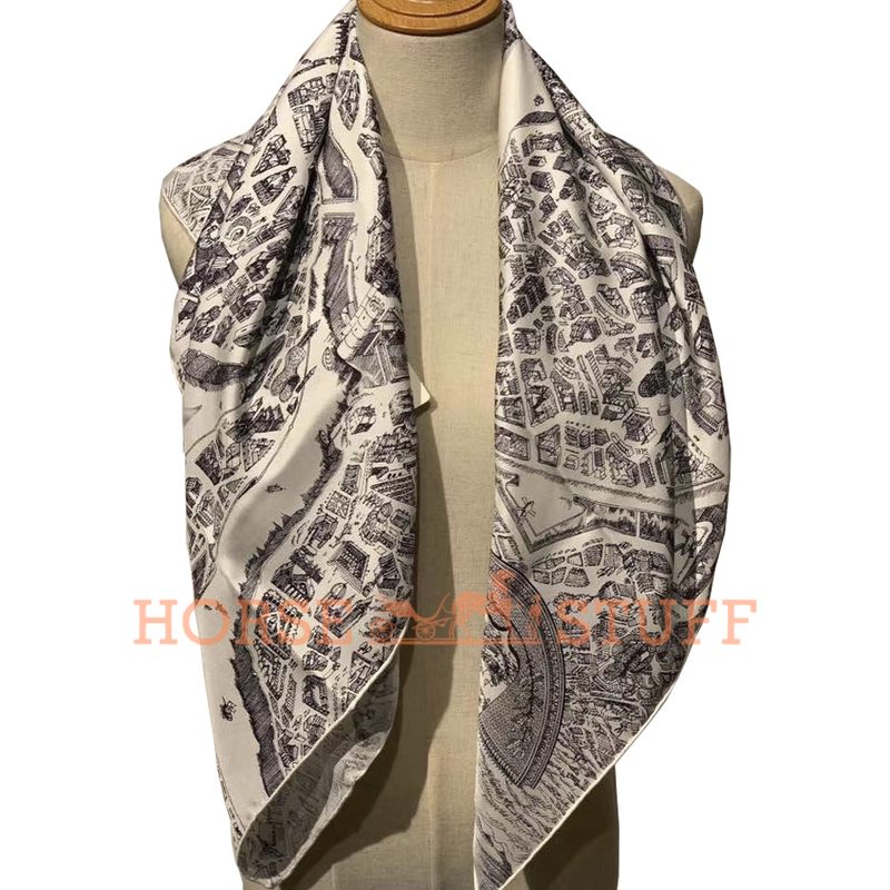 Hermès Scarf La Cite Cavaliere 90 Grey