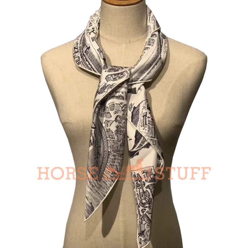 Hermès Scarf La Cite Cavaliere 90 Grey