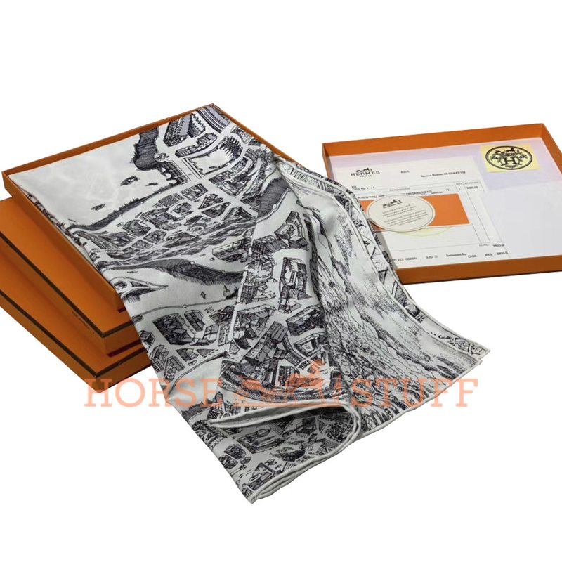 Hermès Scarf La Cite Cavaliere 90 Grey