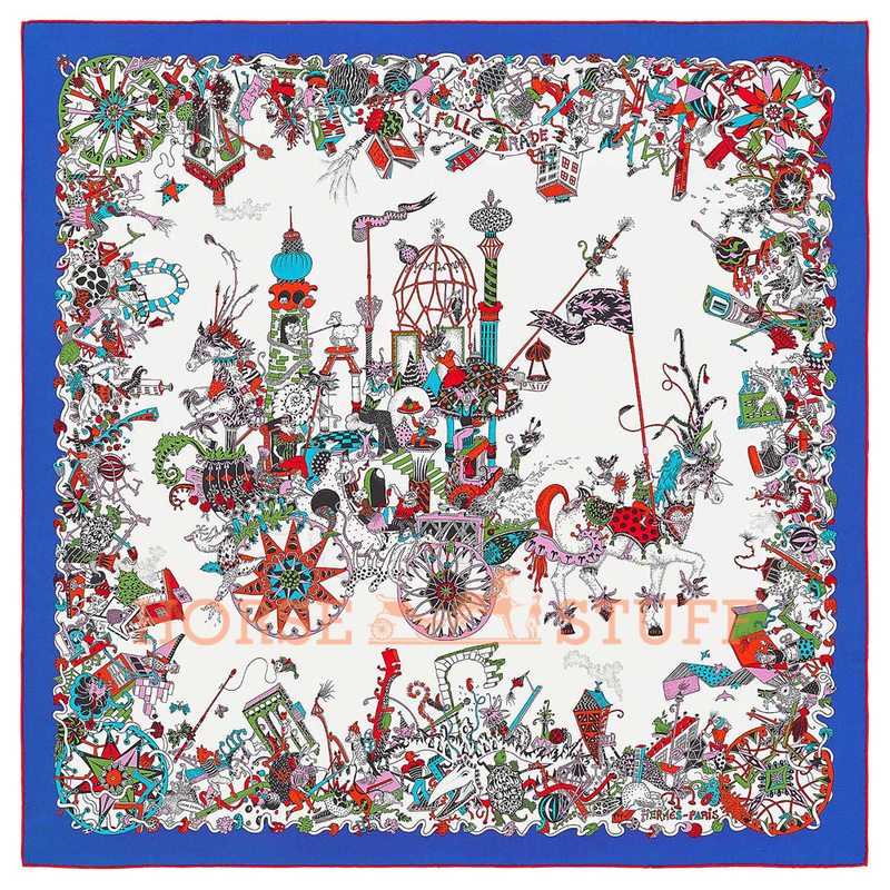 Hermès Scarf La Folle Parade 90 Blue