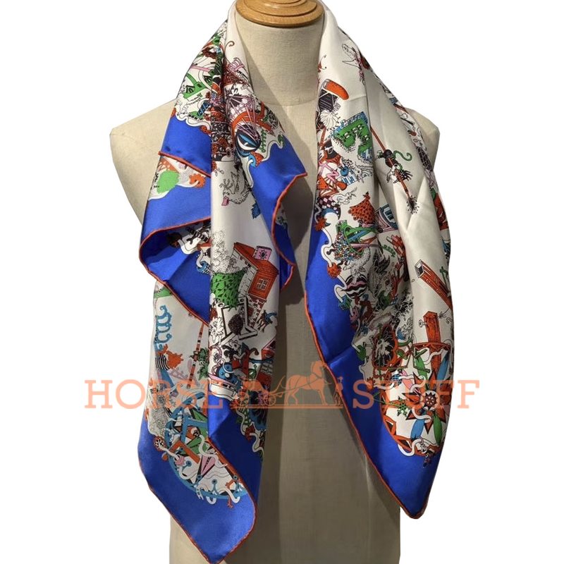 Hermès Scarf La Folle Parade 90 Blue