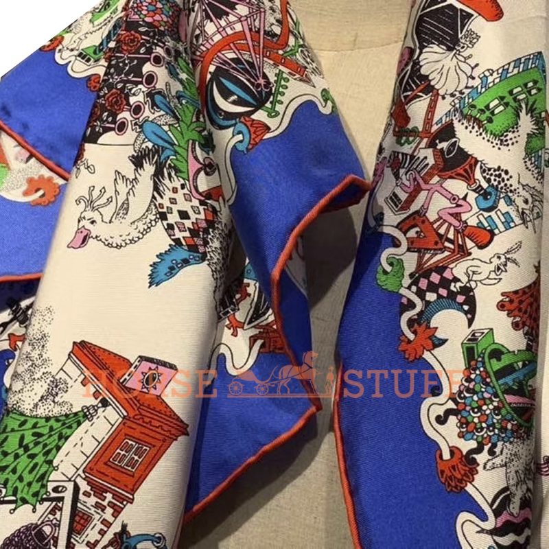 Hermès Scarf La Folle Parade 90 Blue