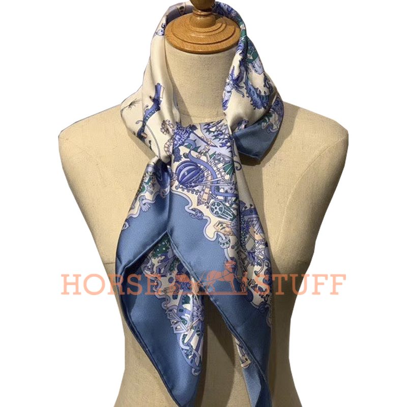 Hermès Scarf La Folle Parade 90 Light Blue