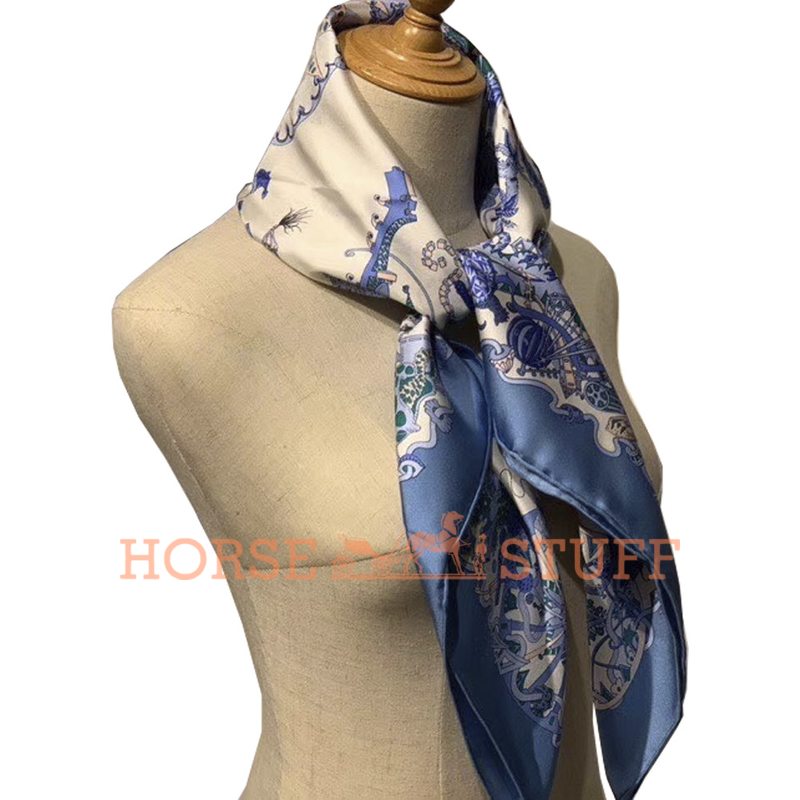 Hermès Scarf La Folle Parade 90 Light Blue