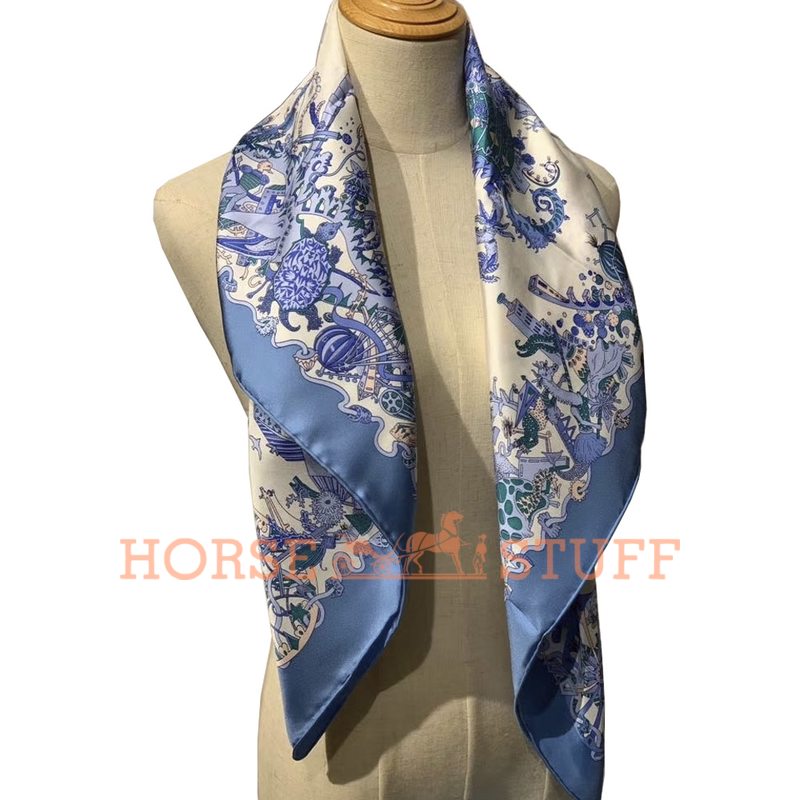 Hermès Scarf La Folle Parade 90 Light Blue