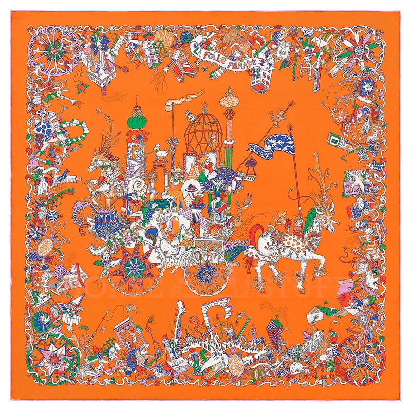 Hermès Scarf La Folle Parade 90 Orange