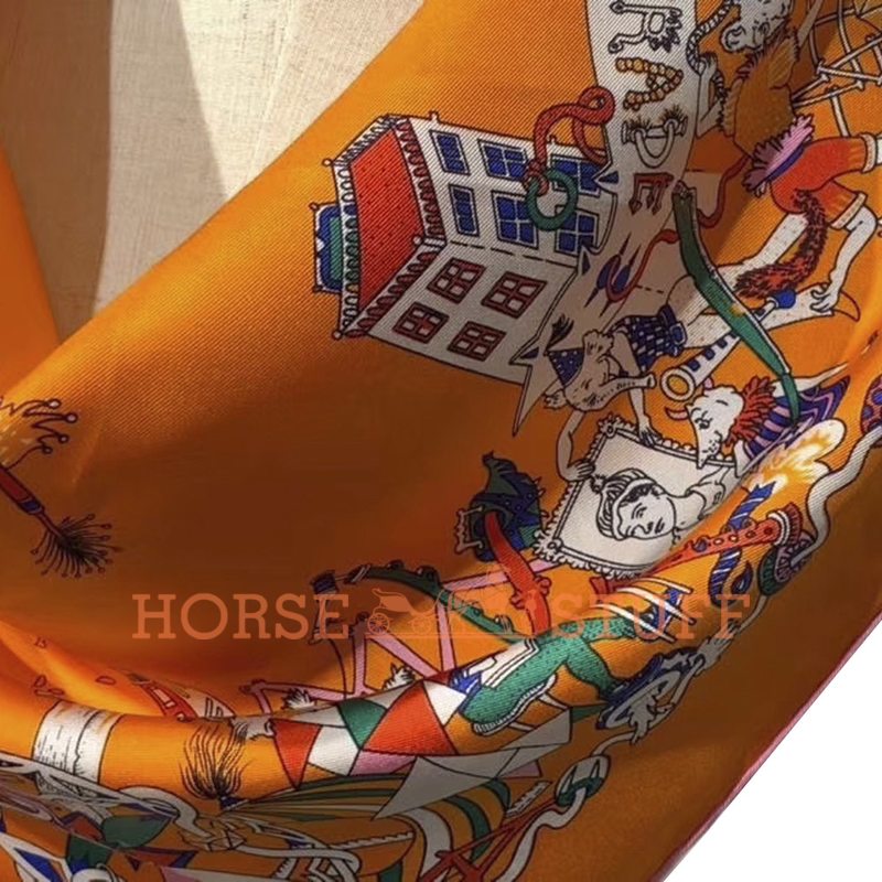 Hermès Scarf La Folle Parade 90 Orange