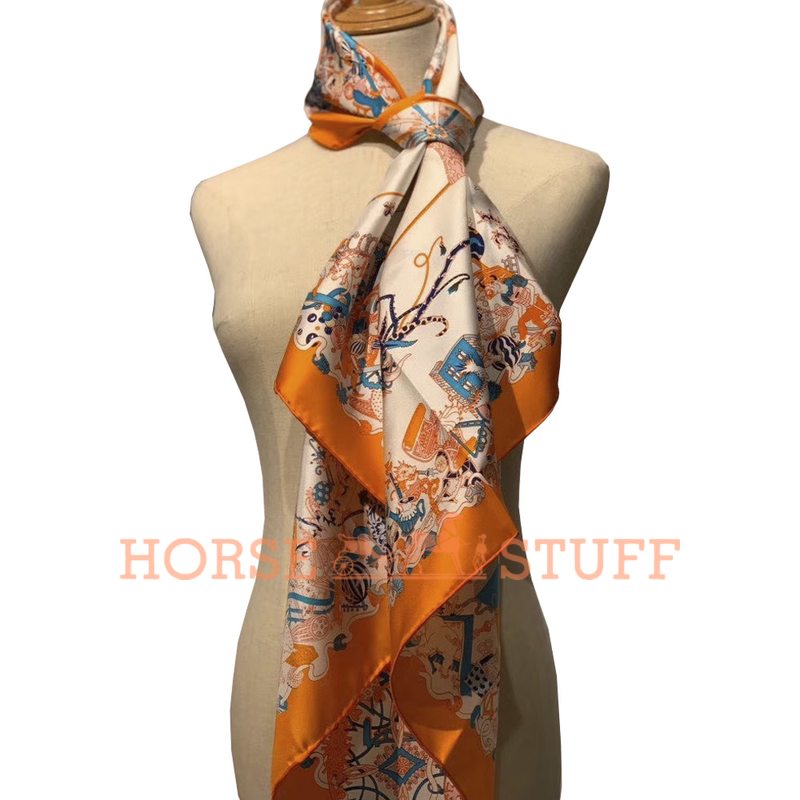 Hermès Scarf La Folle Parade 90 White