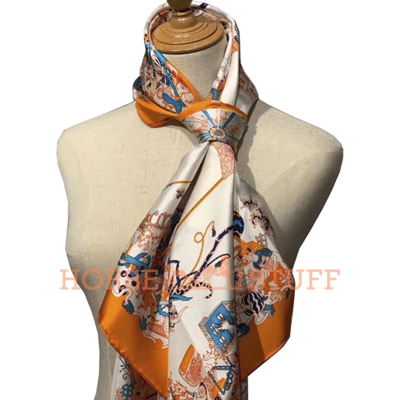 Hermès Scarf La Folle Parade 90 White