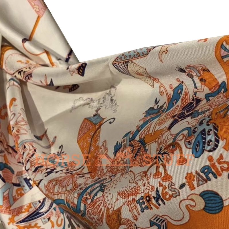 Hermès Scarf La Folle Parade 90 White