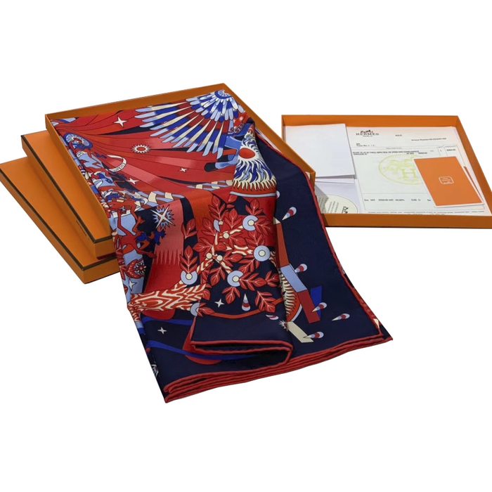 Hermès Scarf La Source de Pegase 90 Blue from 100% authentic