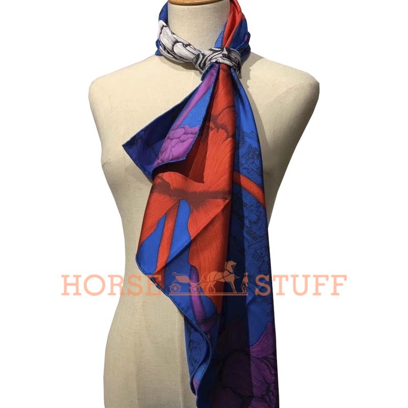 Hermès Scarf A l'Ombre des Pivoines 90 Blue