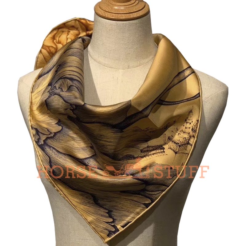 Hermès Scarf A l'Ombre des Pivoines 90 Brown