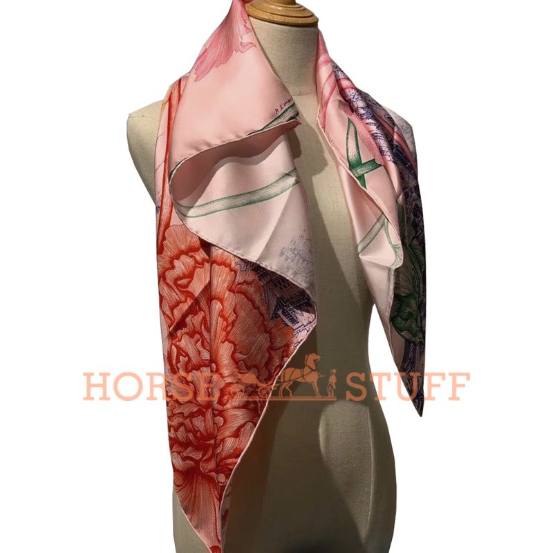 Hermès Scarf A l'Ombre des Pivoines 90 Pink