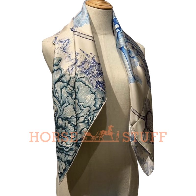 Hermès Scarf A l'Ombre des Pivoines 90 White