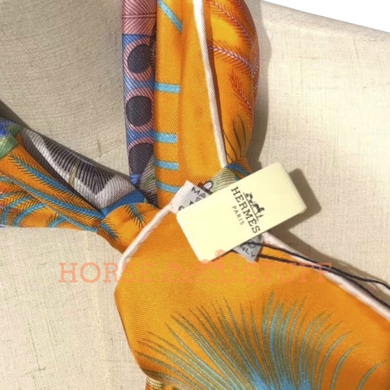 Hermès Scarf Plumes en Fete 90 Orange