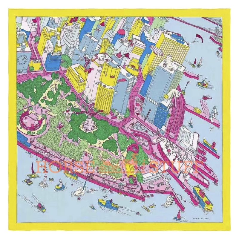 Hermès Scarf The Battery New-York 90 Yellow