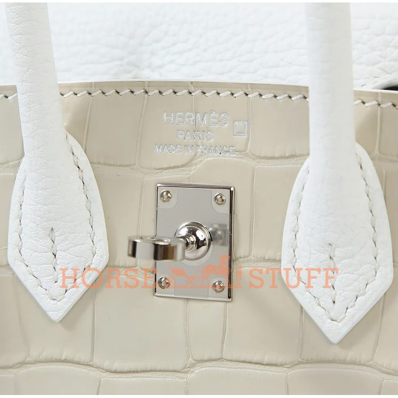 Hermès Birkin Sellier 20 Limited Edition Super Rare Faubourg ( House ) Snowy White Clemence / Matte Crocodile Alligator / Sombrero / Chèvre PHW