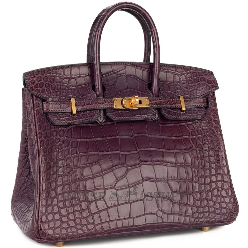 Hermès Birkin 25 Amethyst Matte Crocodile Alligator GHW