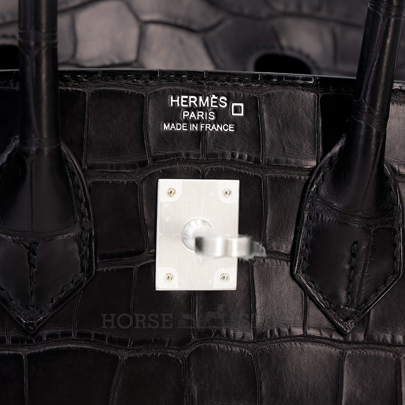 Hermès Birkin 25 Black Matte Crocodile Alligator BPHW
