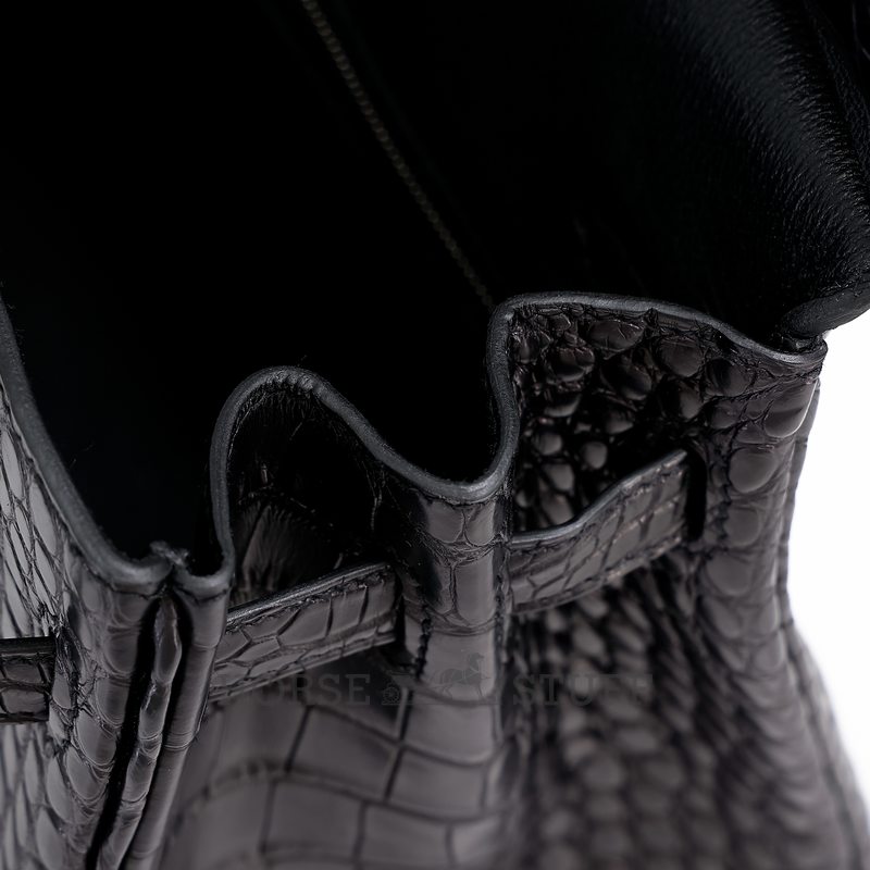 Hermès Birkin 25 Black Matte Crocodile Alligator BPHW