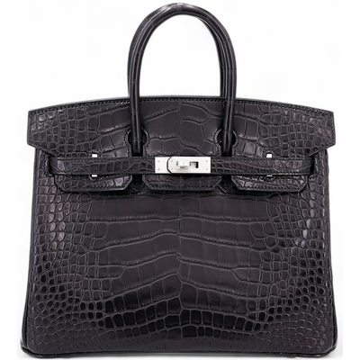 Hermès Birkin 25 Black Matte Crocodile Alligator BPHW 