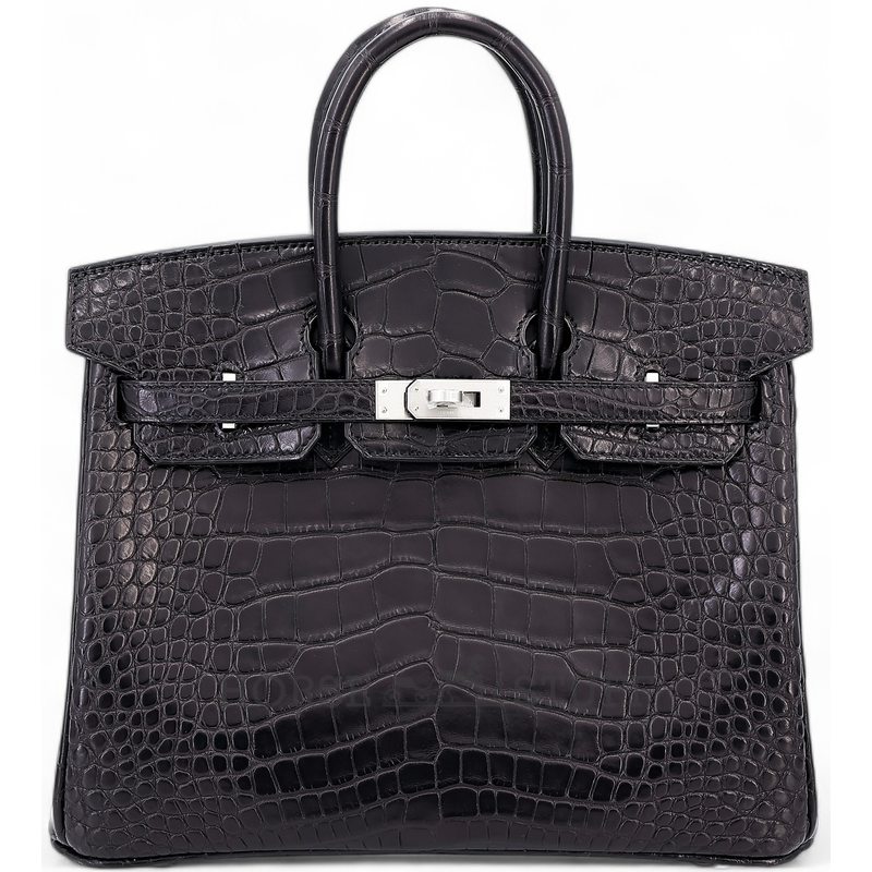 Hermès Birkin 25 Black Matte Crocodile Alligator BPHW