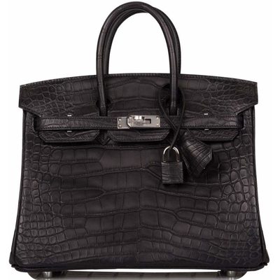 Hermès Birkin 25 Black Matte Crocodile Alligator PHW 