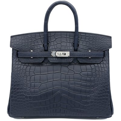 Hermès Birkin 25 Blue Indigo Matte Crocodile Alligator PHW