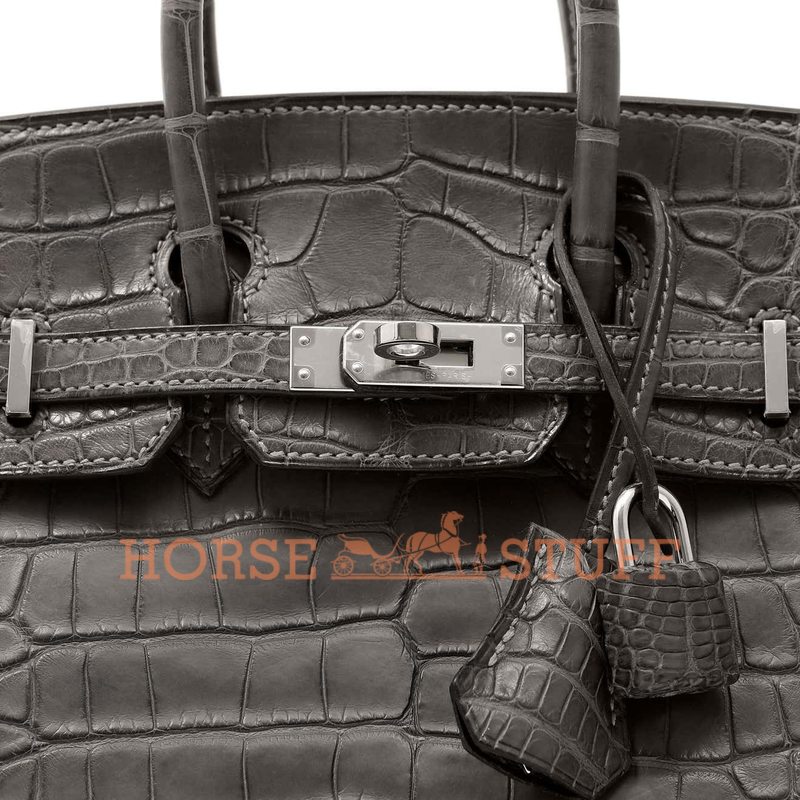 Hermès Birkin 25 Graphite Matte Crocodile Alligator PHW