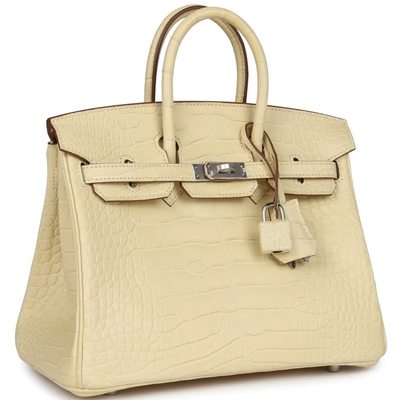 Hermès Birkin 25 Vanilla Matte Crocodile Alligator PHW