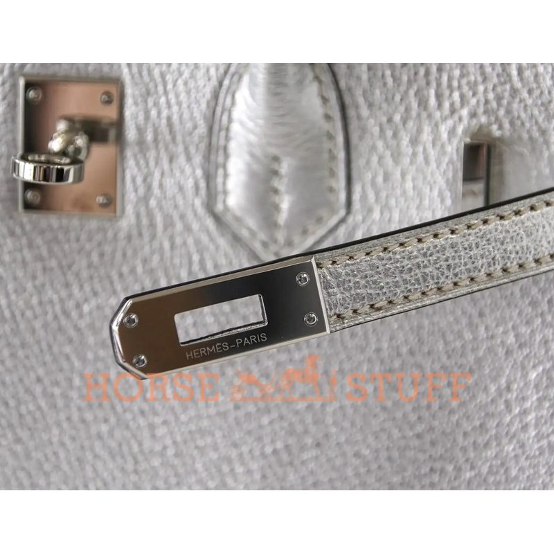 Hermès Birkin 25 Exceptional Super Rare Metallic Silver Chèvre Mysore PHW