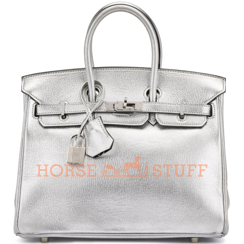 Hermès Birkin 25 Exceptional Super Rare Metallic Silver Chèvre Mysore PHW