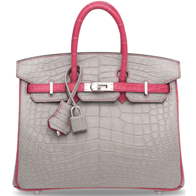 Hermès Birkin 25 Special Order HSS Gris Perle / Rose Extreme Matte Crocodile Alligator BPHW