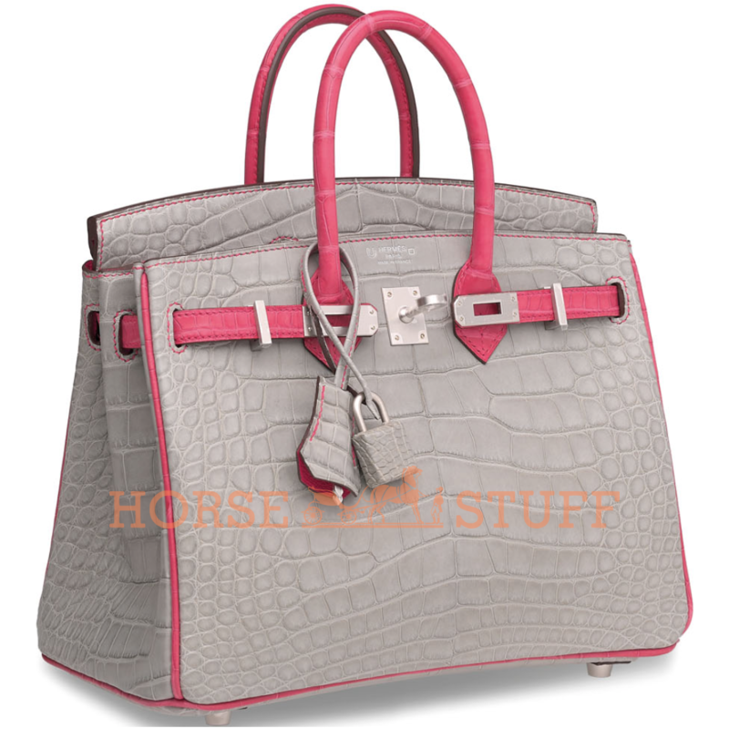 Hermès Birkin 25 Special Order HSS Gris Perle / Rose Extreme Matte Crocodile Alligator BPHW