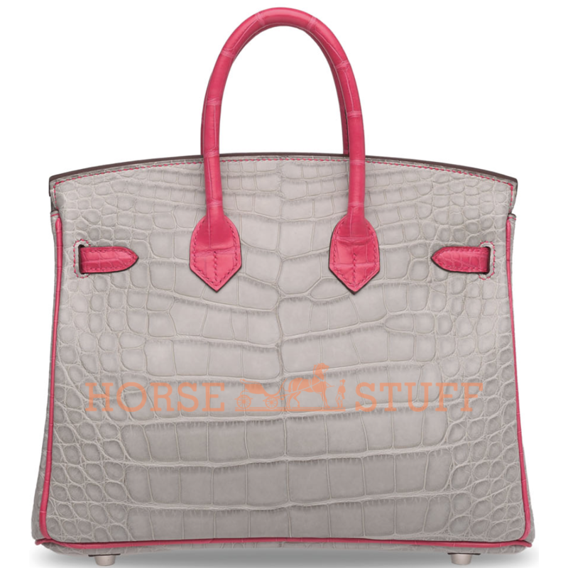 Hermès Birkin 25 Special Order HSS Gris Perle / Rose Extreme Matte Crocodile Alligator BPHW